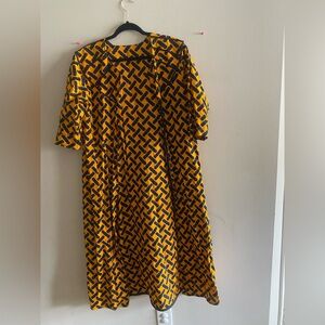 Ankara Stylish Yellow and Black Patterned Kimono Jacket Size M